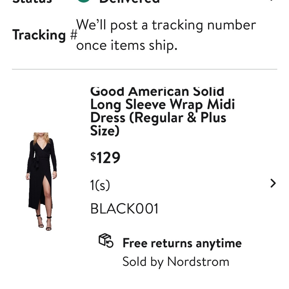 Good American Black Long Sleeve Wrap Midi Dress